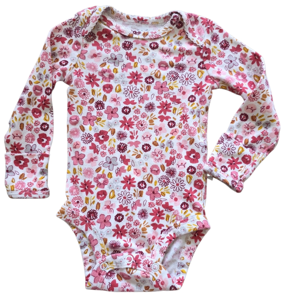 Carter's Baby Long Sleeve Bodysuit Set Of 4 Pink Floral Size 3months Euc - Picture 5 of 6